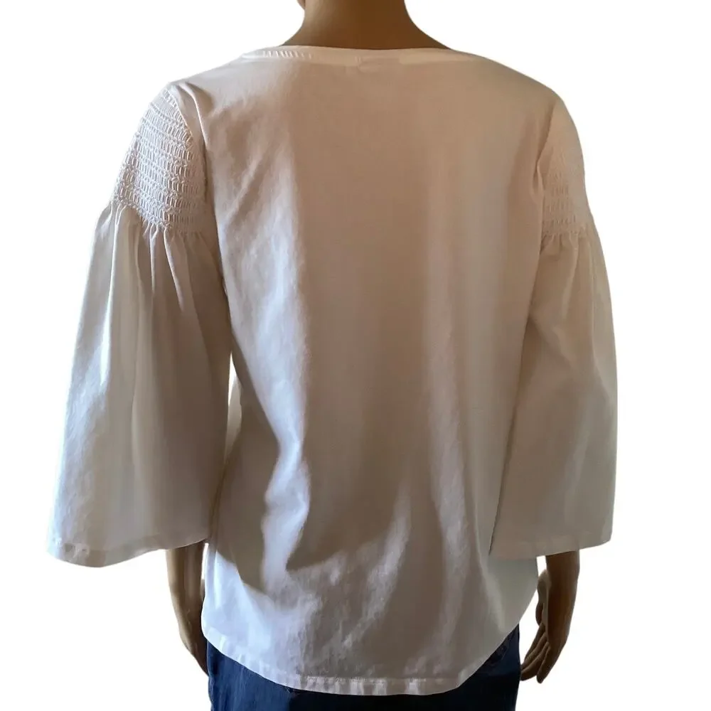 CHICO'S White Rouched 3/4 Sleeves women’s size 1 white